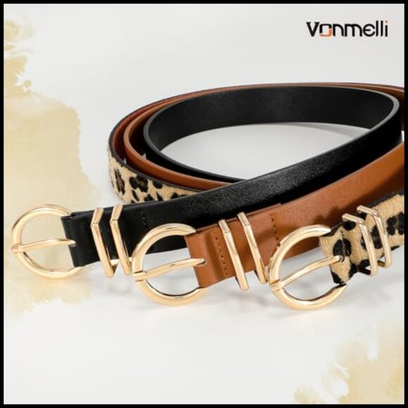 Women\'s Faux Leather Belts with Gold Buckle for Jeans Dresses main image 5